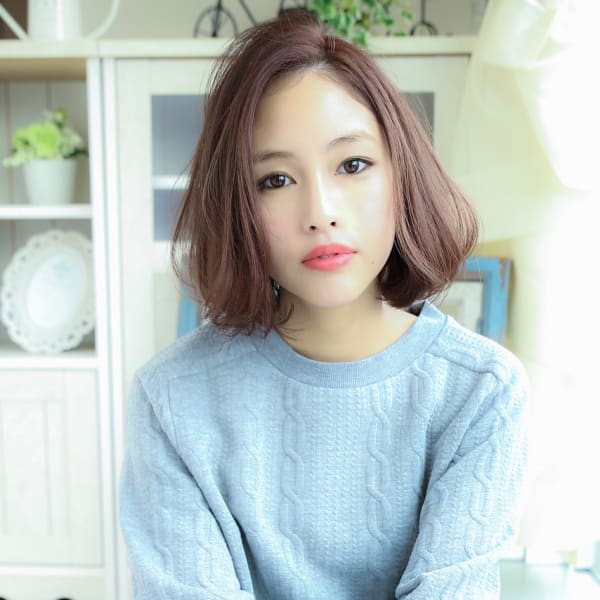 ピンクミルクティーカラーふわミディ