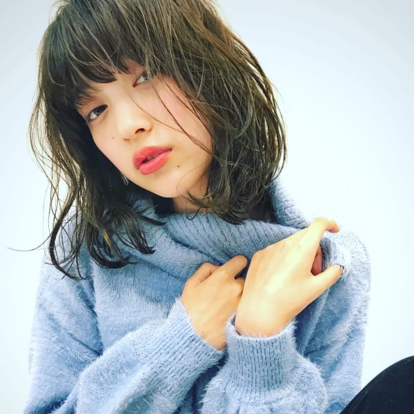 ラフウェーブデジタルパーマ アディクシーカラー ハイライト 