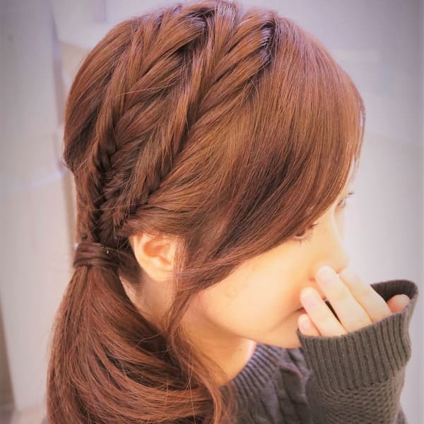 編み込みシングルテール