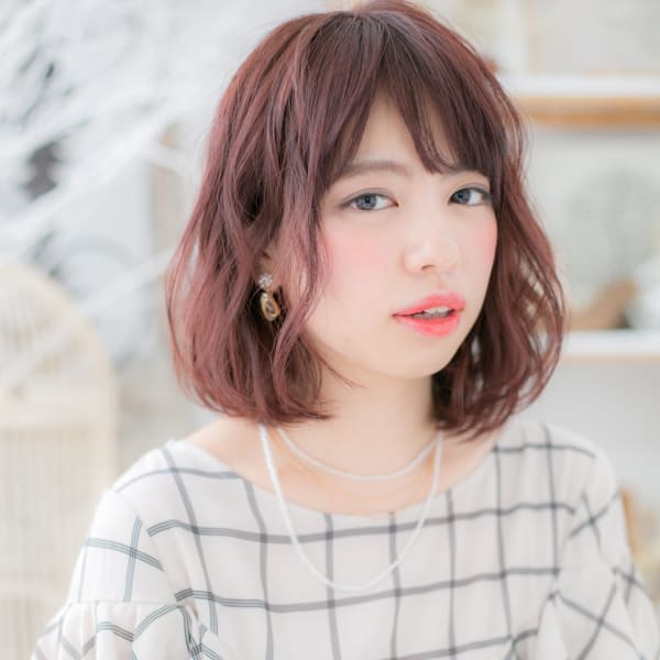 大人かわいい♪甘めカラー☆くせ毛風ミディ
