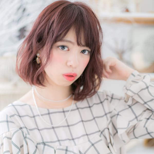 大人かわいい♪甘めカラー☆くせ毛風ミディ