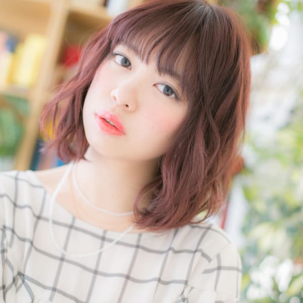 大人かわいい♪甘めカラー☆くせ毛風ミディ