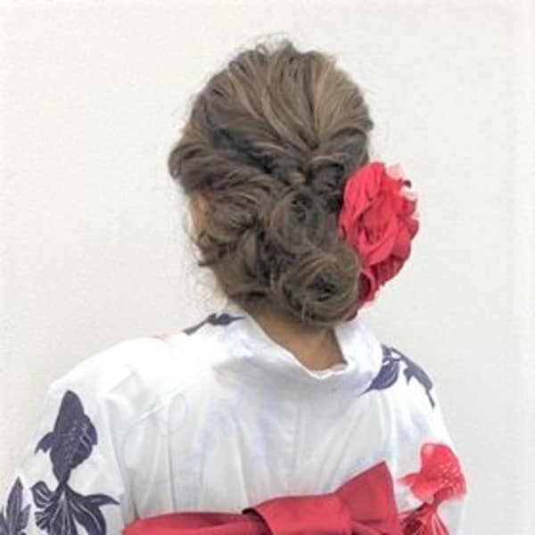 大人ルーズな浴衣ヘア＆浴衣帯帯結び