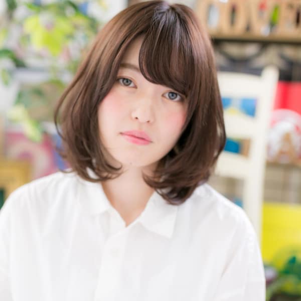 斜めバングxインナーカラー★ワンカールレイヤーミディ