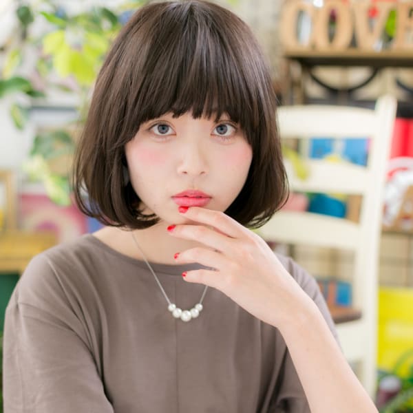 大人かわいい厚めバング♪黒髪ワンカールマッシュボブ