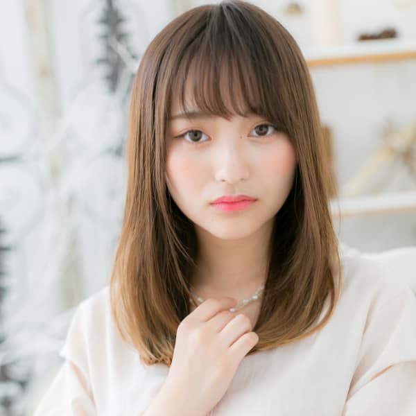 グラデカラー&斜めバング☆外国人風ワンカール ガーリーロング