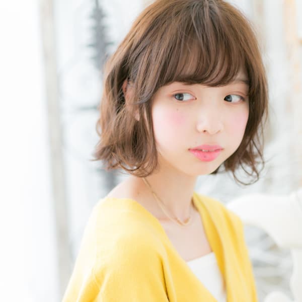 斜めバング♪くせ毛風ガーリーボブ ふんわりボブ