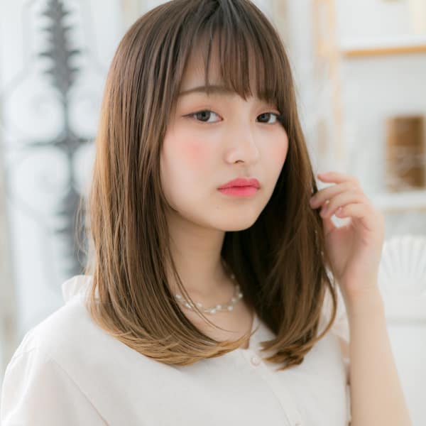 グラデカラー&斜めバング☆外国人風ワンカール エアリーロング