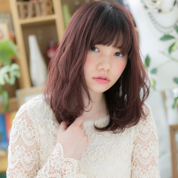 トレンドカラーで♪小顔くせ毛風ミディ シフォンウェーブ