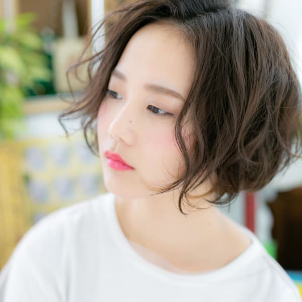 ふわくしゅカール★黒髪くせ毛風ガーリーボブ シフォンウェーブ