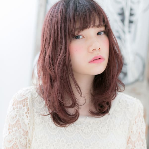 トレンドカラーで♪小顔くせ毛風ミディ　ガーリーロング