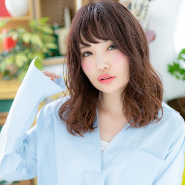 くせ毛風♪透け感カールのラブゆるふわミディ リッチウェーブ