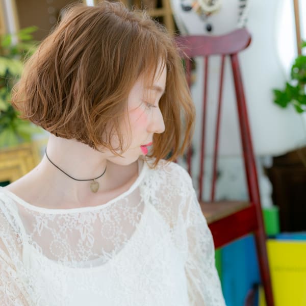 アシンメトリー★前下がりの外国人風ラフボブ　リッチウェーブ