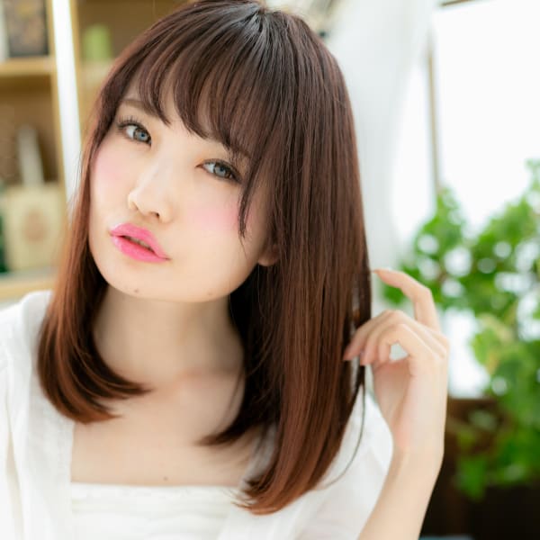 大人かわいい♪甘カラー♪斜めバングワンカール　モテロング