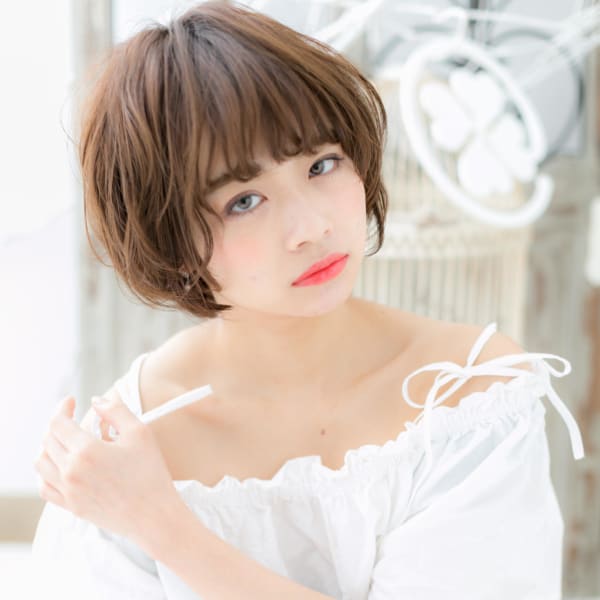 前下がりボブ★くせ毛風ラブカール ガーリーショート