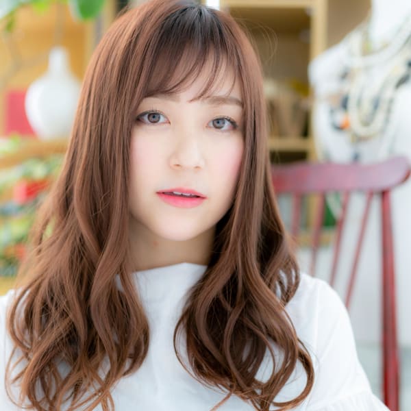 斜めバング＆甘カラー♪ゆるウェーブラブロング　ガーリーロング