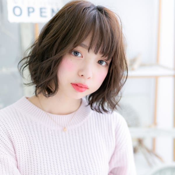 大人かわいい♪重軽ニュアンスくせ毛風ボブ シフォンウェーブ