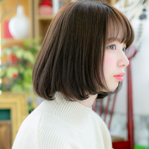 好感度大♪前下がり黒髪ナチュラルボブ　キュートボブ