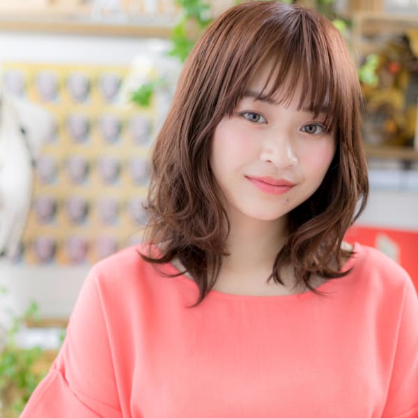 大人かわいい☆くせ毛風やわらかくびれセミディ ダブルバング