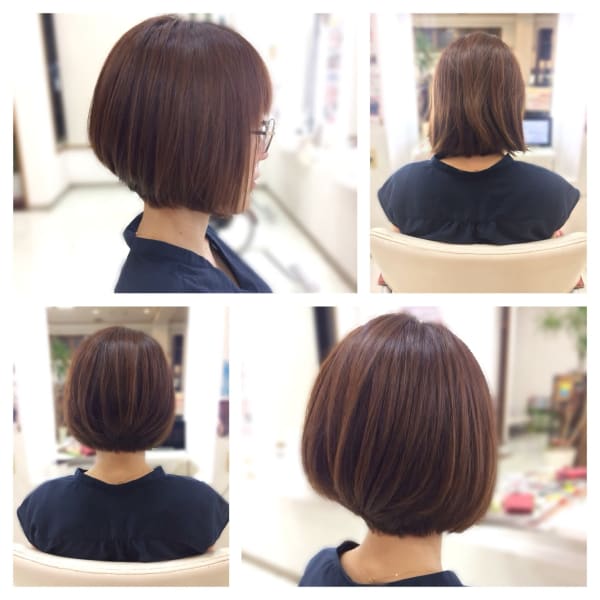 切りっぱなしから☆前下がり丸みショートボブ