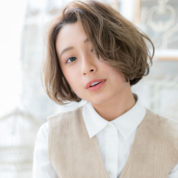 外国人風カラー×くせ毛風カールゆるかわボブ ルーズ