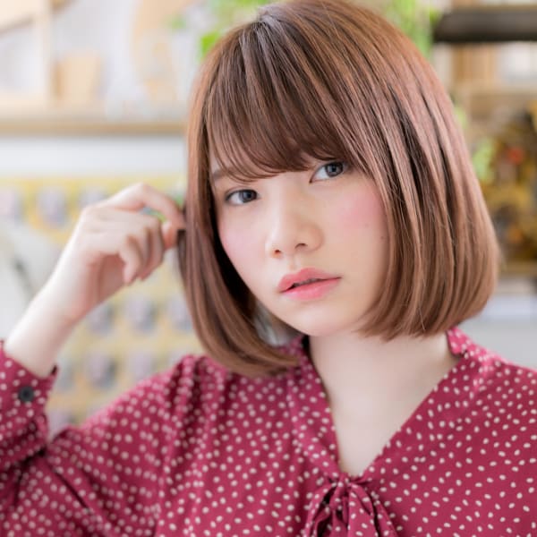 朝楽♪大人かわいいナチュラルボブスタイル 厚めバング