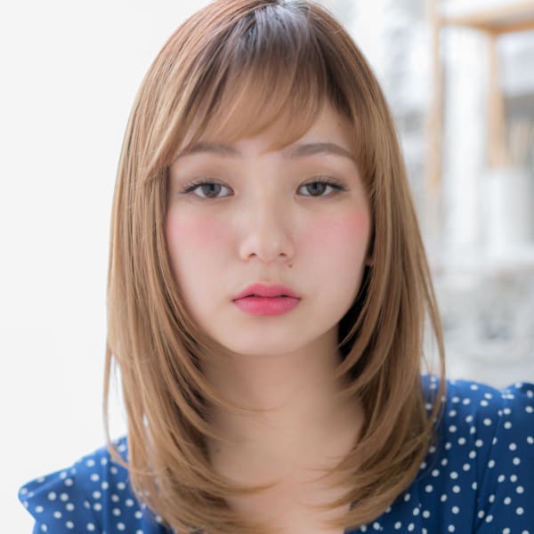 骨格矯正効果☆斜めバング小顔セミディ　簡単スタイリング