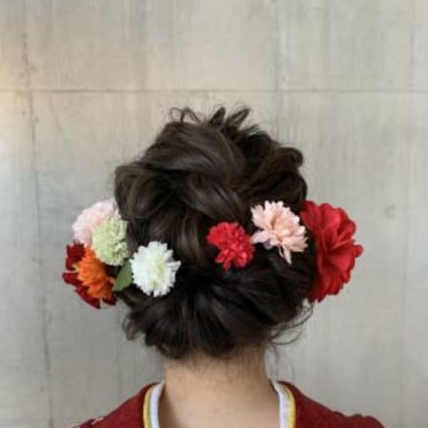 ほわっと三つ編みアップ