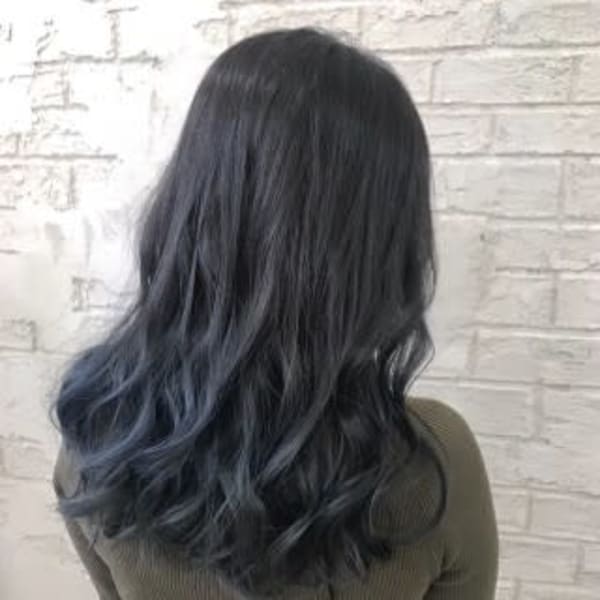 グラデーションネイビーブルーブラック韓国風無造作4050