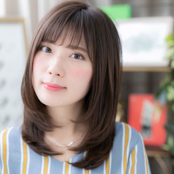 好感度高めの◎斜めバング黒髪ワンカール　トリートメント