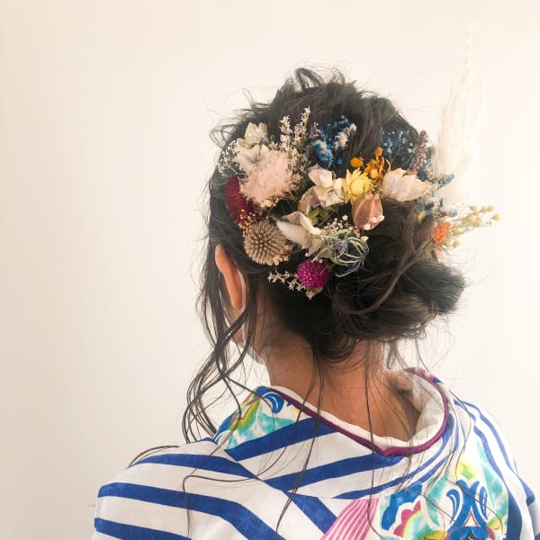 ゆるふわ×着物×ドライフラワー×シニヨン