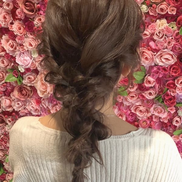 ピンクブラウンの編み下ろしアレンジ