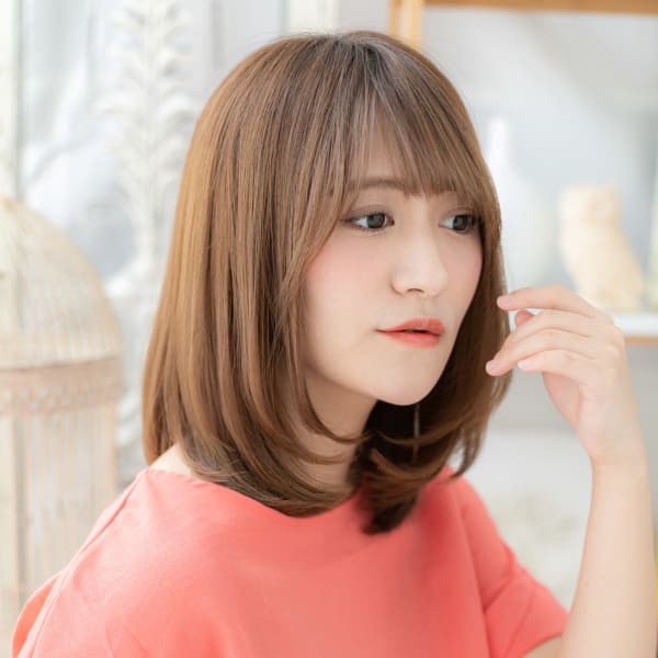 外国人風グラデーション小顔ワンカールミディ オレンジカラー