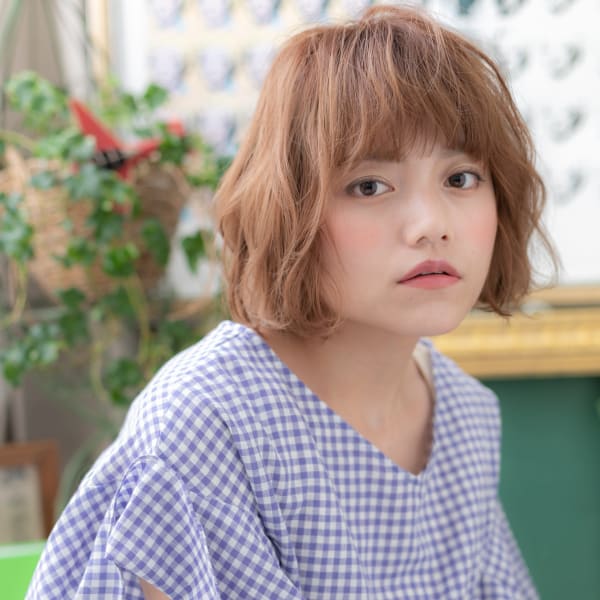 ゆるふわ質感☆大人かわいいくせ毛風小顔ボブ ミルキーベージュ