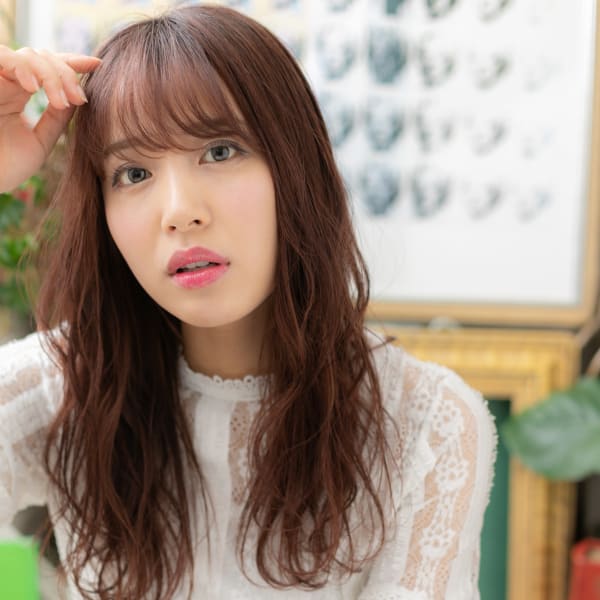くせ毛風フリンジウェーブ＆ピンクブラウン　シースルー前髪