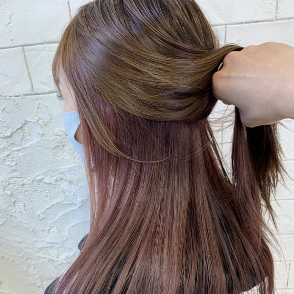 インナーカラー　ピンク×グレージュ