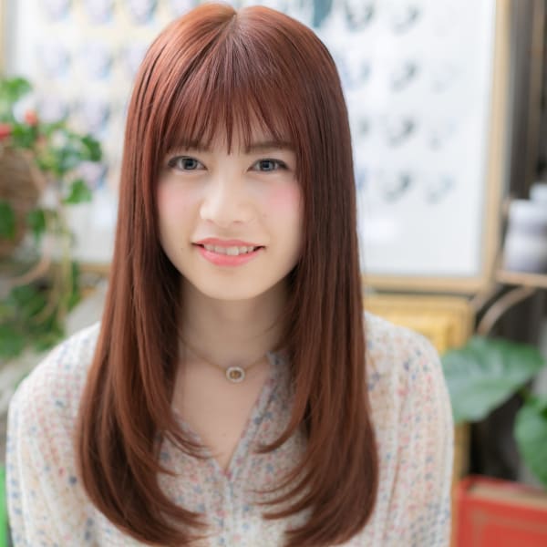 大人かわいいチェリーピンク外国人風ロング　艶カラー