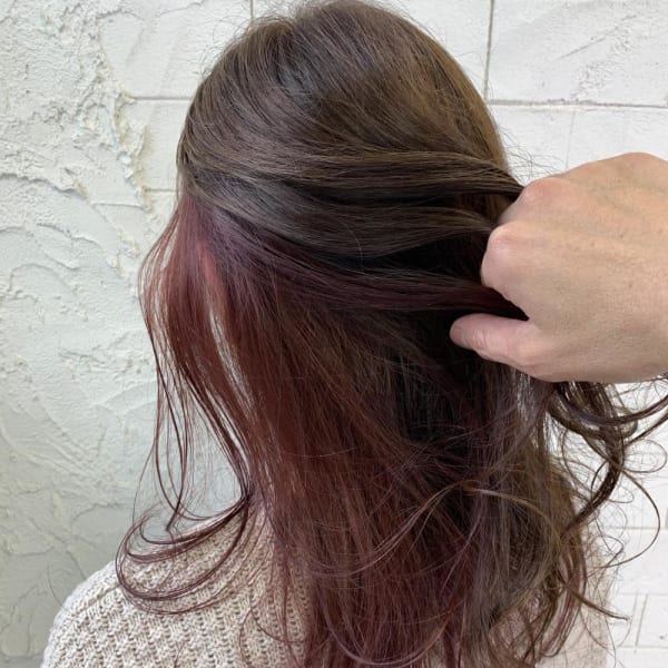 インナーカラー　ピンク×ページュ