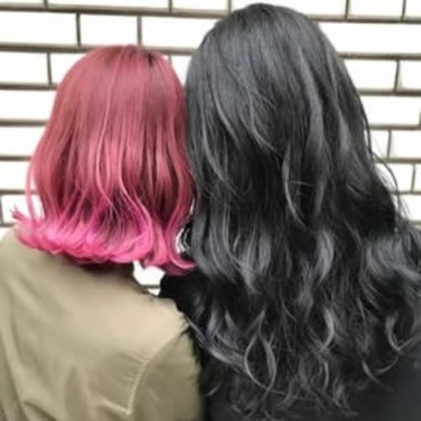 ピンク＆ダークグレー/ロブ/ロング