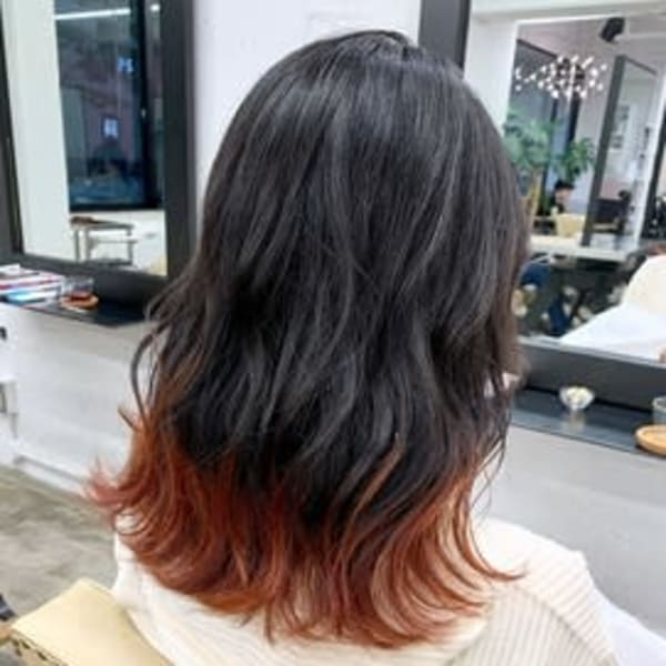 ボブ/グラデーション/裾カラー/オレンジ