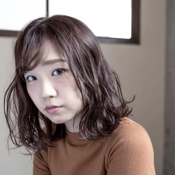 切りっぱなしボブ 斜めバング セミディ 小顔 大人かわいい　