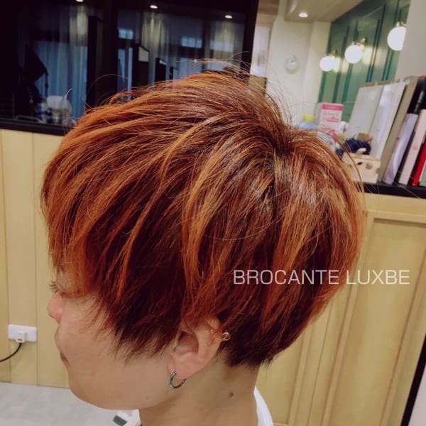 オレンジ ハイトーン ショート マッシュショート 小顔 