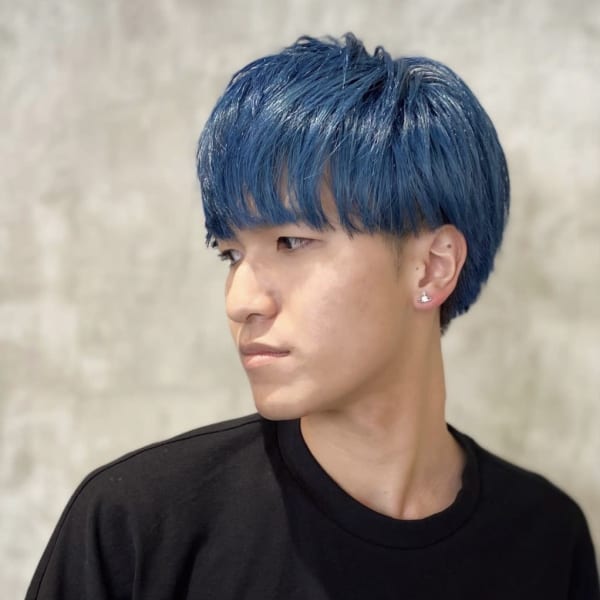 メンズ アッシュ ブルー マッシュ ストリート