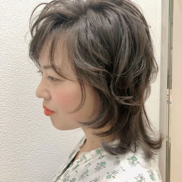 毛先スウィング ウルフレイヤー×グレージュ×裾カラー