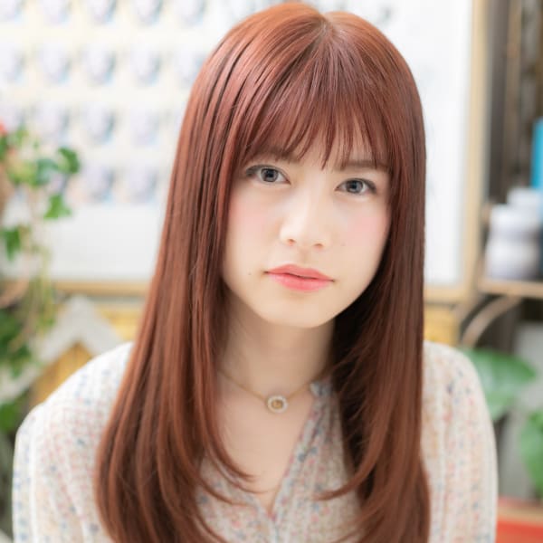 大人かわいいチェリーピンク外国人風ロング　チェリーブラウン