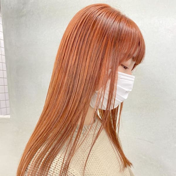 オレンジベージュ/ロングヘア/ぱつんとロング