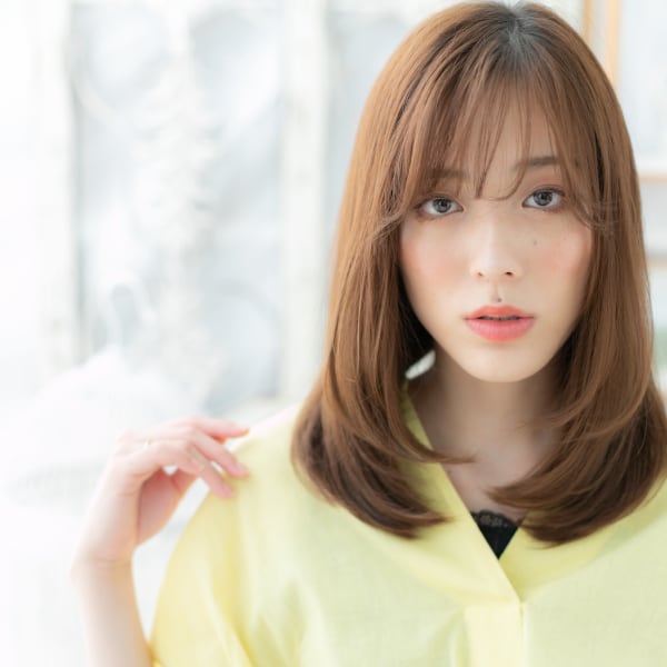 大人かわいいシースルーバングワンカール ひし形シルエット