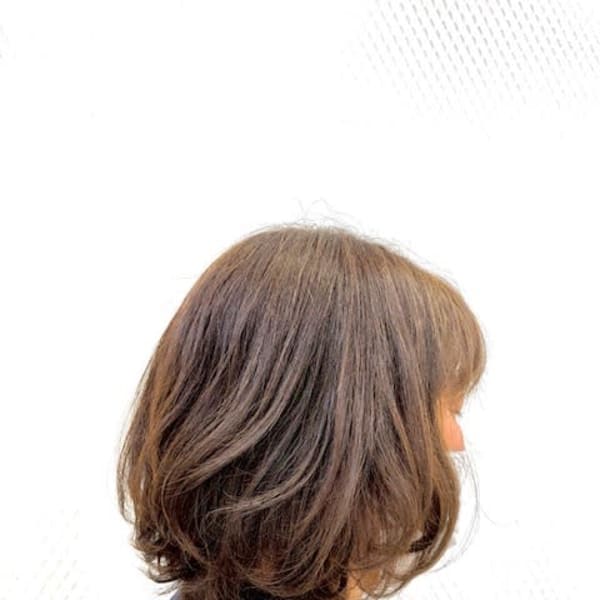 デジタルパーマ/小顔/無造作ウェーブ/ミディアム/白髪染め/