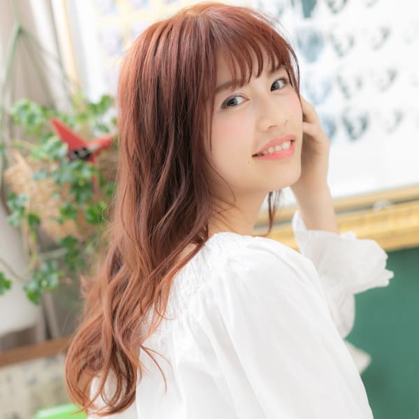 外国人風フリンジウェーブピンクカラーロング ランダムパーマ