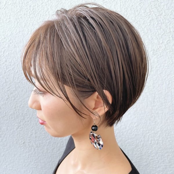 耳掛けショートボブ/ピンクベージュ